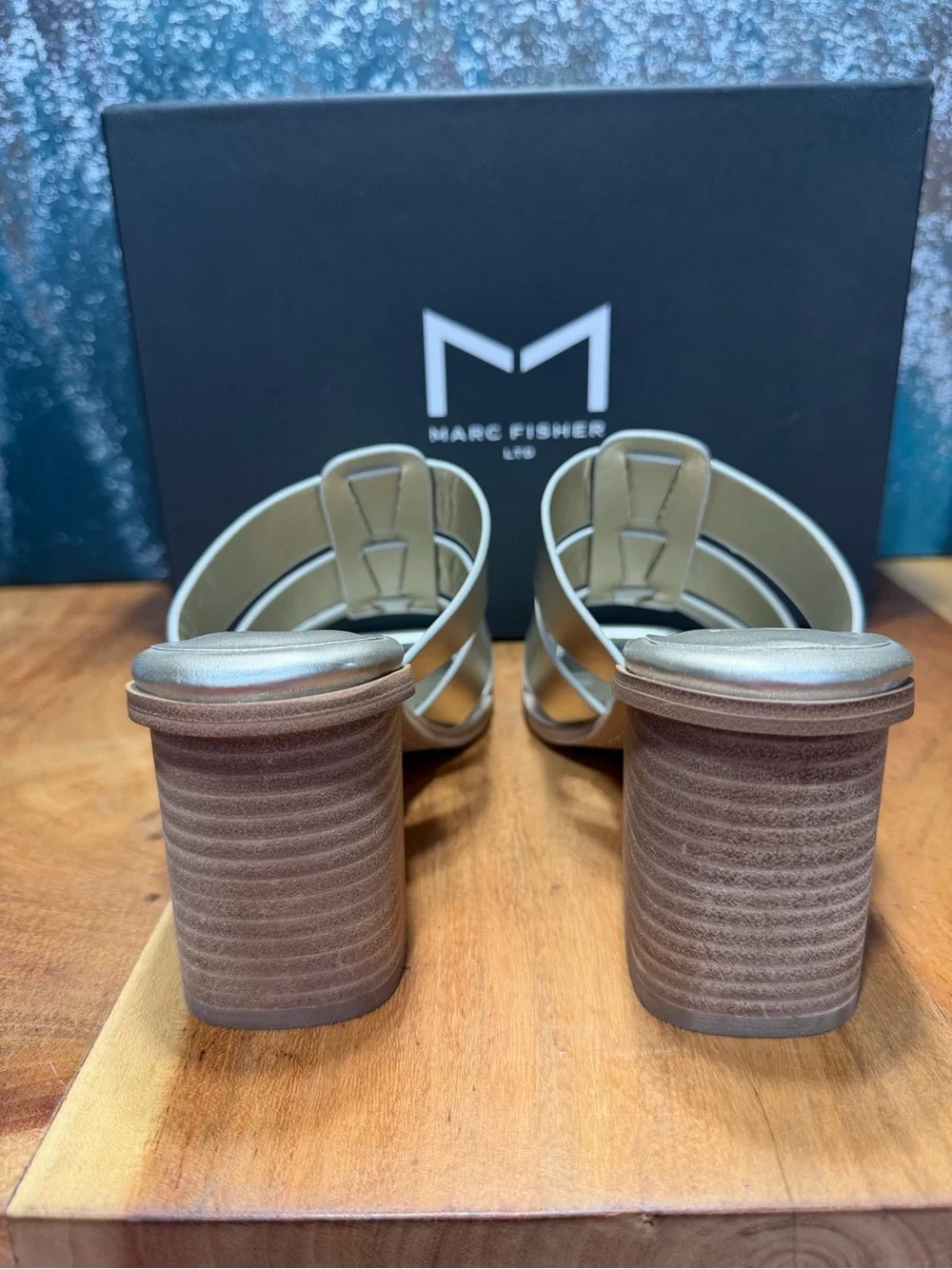 Marc Fisher Metallic Y2K Inspired Louisa Leather Mule Heels Silver Size 7 NIB